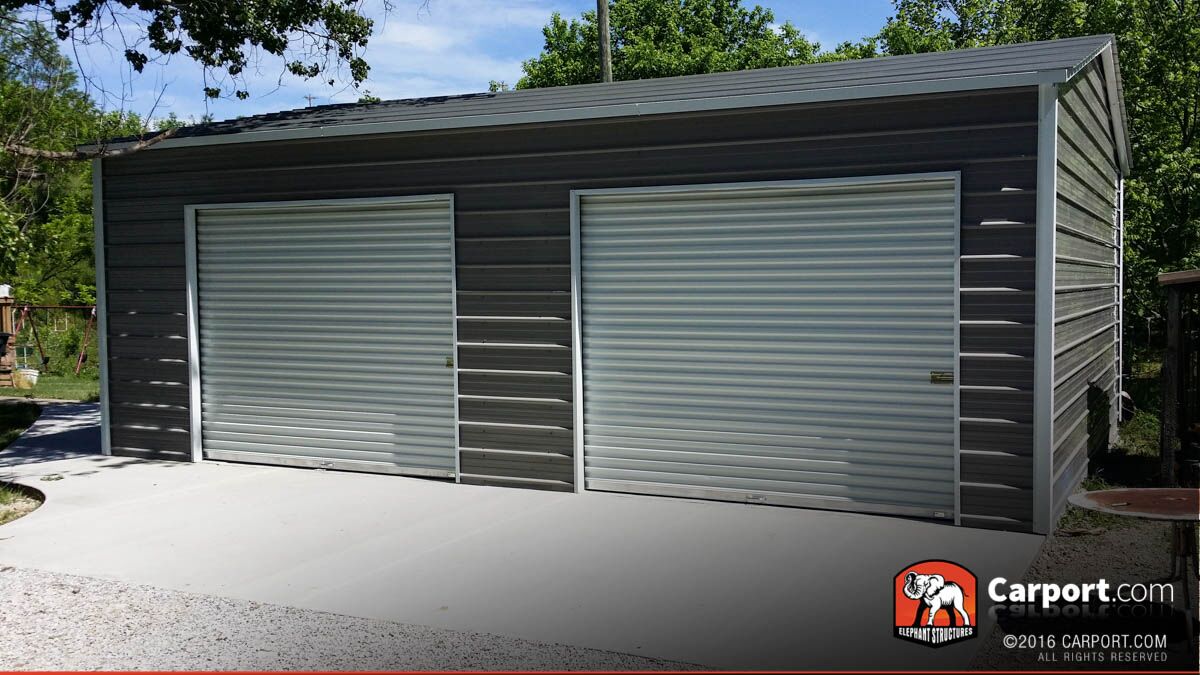 21x24 Custom Two Car Garage with Grey Roof and White Trim