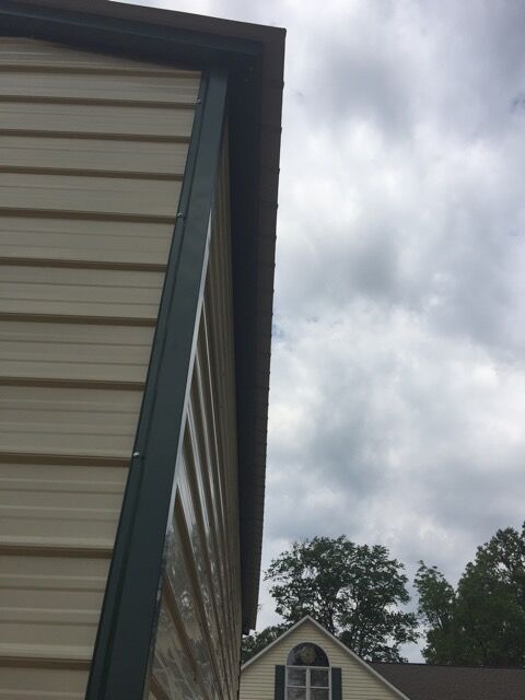 Side view of trim on a double wide commercial metal building.