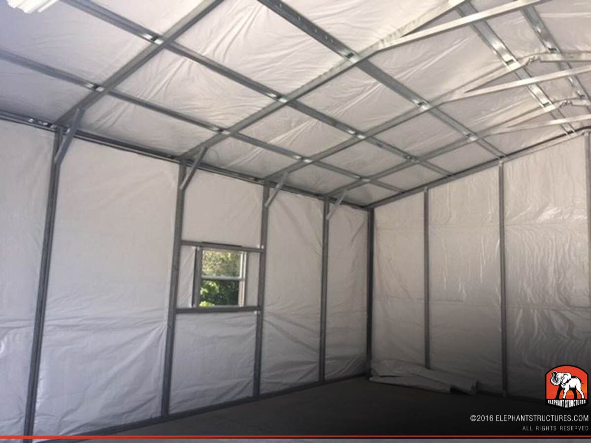 The interior of a garage from Carport.com.